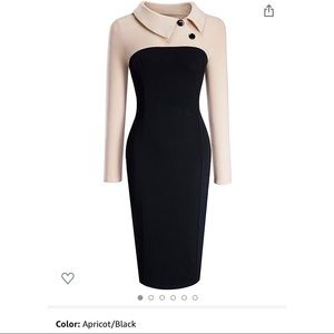 Long-sleeve collared midi dress: apricot & black